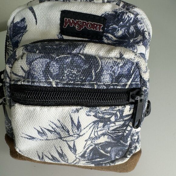 Vintage JANSPORT Mini Back Pack Coin Purse Wristlet Charm Blue Floral Leather - Picture 11 of 16